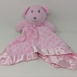 Pink Bear Baby Lovey Minky Dots Satin Trim